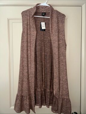 Versona Sleeveless Open Front Ruffle Hem Cardigan - Mauve Brown